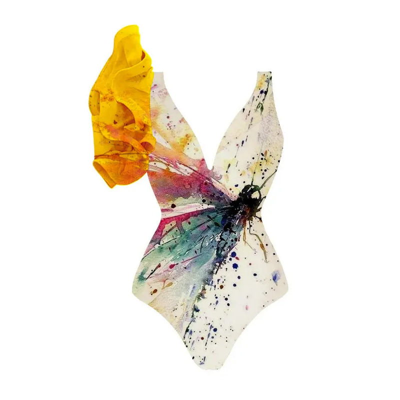 One-piece swimsuit bikini suit for women in yellow colour, conservative design that covers the belly, featuring a brief style with sleeveless cut, made from nylon fabric and available in Asian sizes S, M, L, XL.