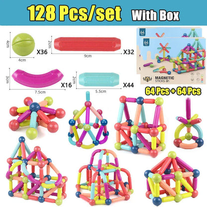 Colourful magnetic construction toy set with rods and blocks for creative play and learning