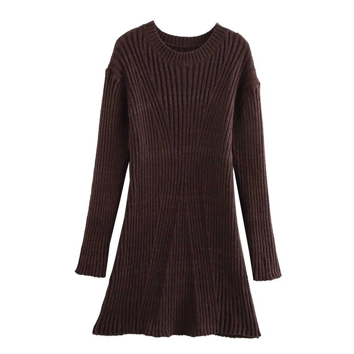 Stylish ribbed knitted dress for women in slim fit with stand-up collar, perfect for winter