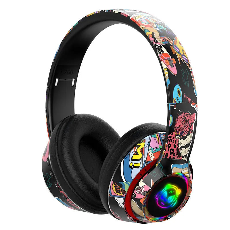 Black and white wireless Bluetooth headset with head-mounted design for mobile phones and gaming