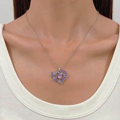 Butterfly Love Rhinestone Heart Necklace in various colours for Valentine's Day