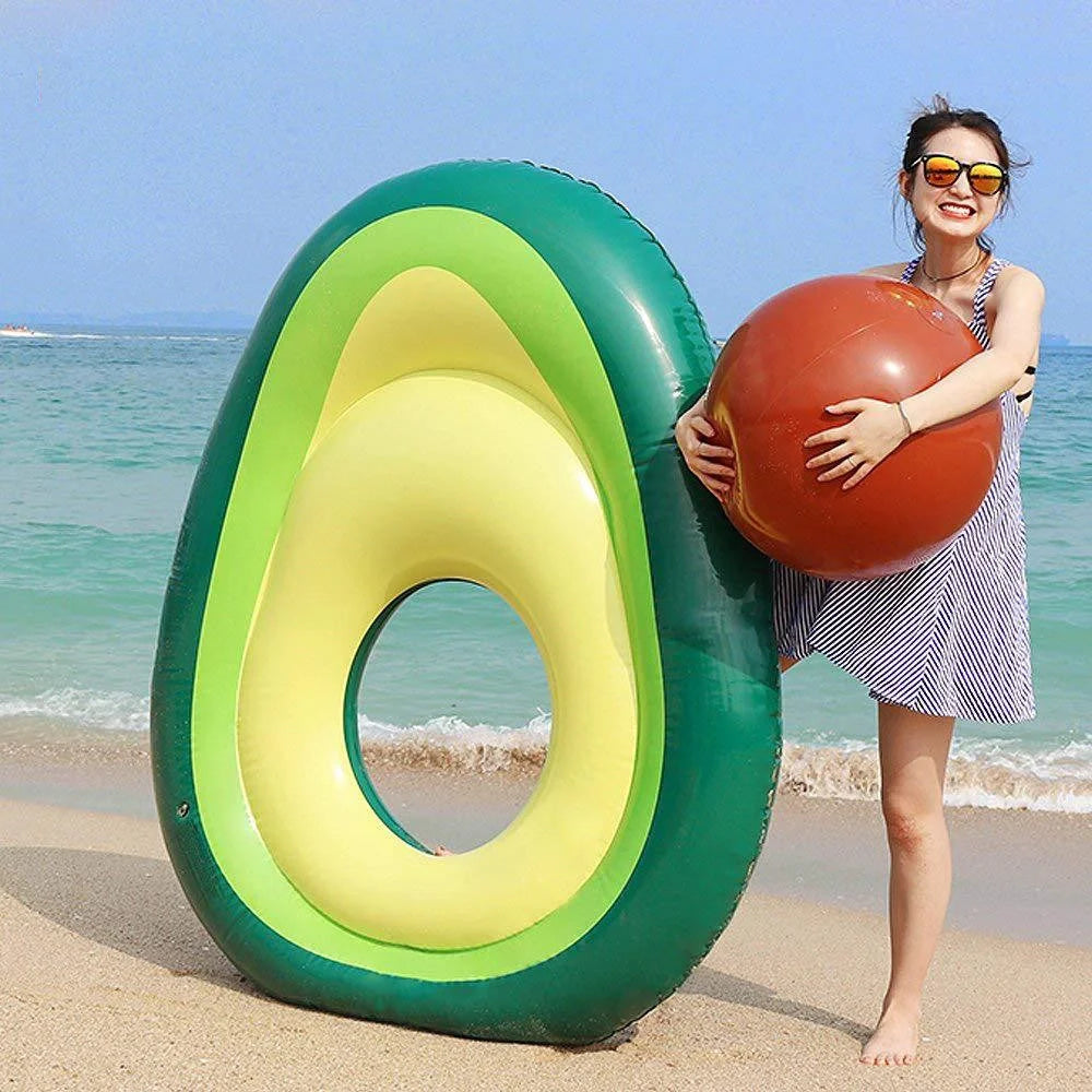 Giant avocado-shaped inflatable pool float for swimming and parties