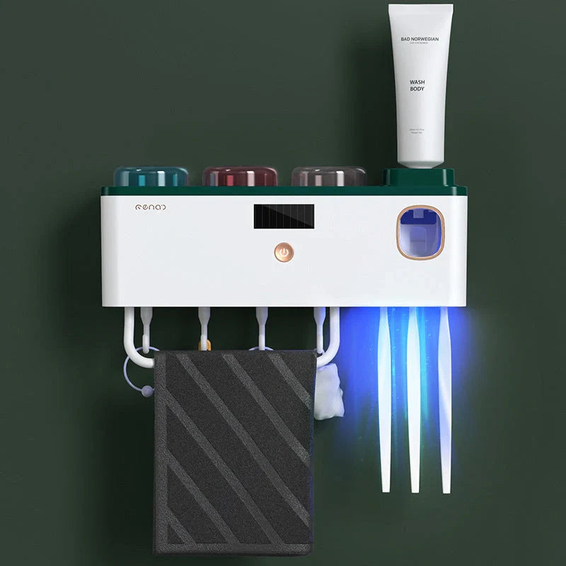 Multifunctional UV Germicidal Toothbrush Rack with magnetic cup and sterilisation feature