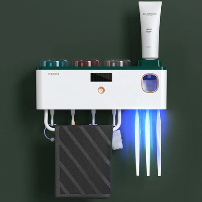 Multifunctional UV Germicidal Toothbrush Rack with magnetic cup and sterilisation feature