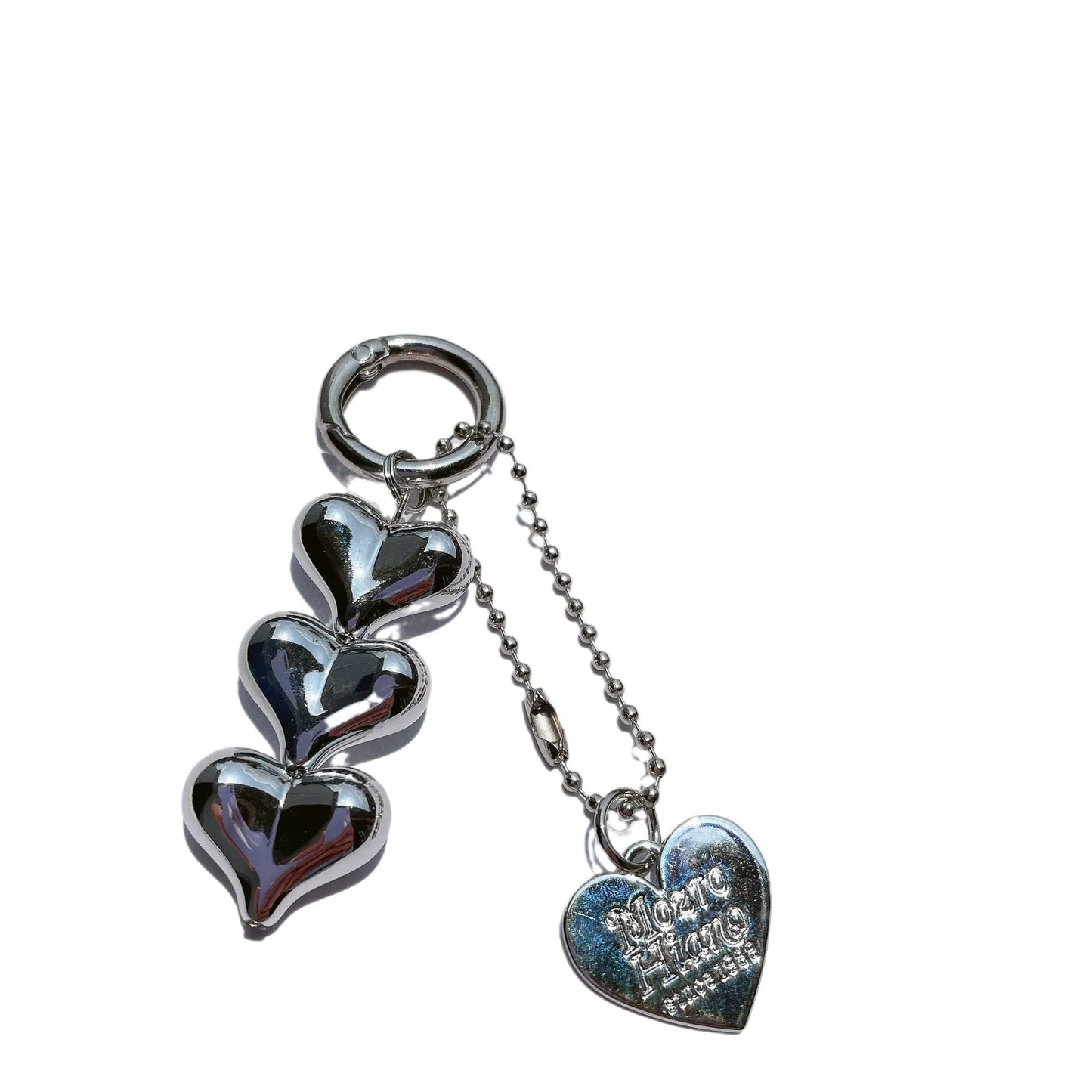 Acrylic peach-shaped key ring with love heart design and electroplated finish