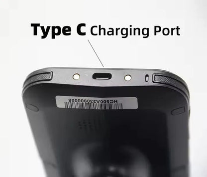 SLP-05 handheld UHF RFID scanner with Android touchscreen, measuring approximately 20cm long with rubberised grip sections