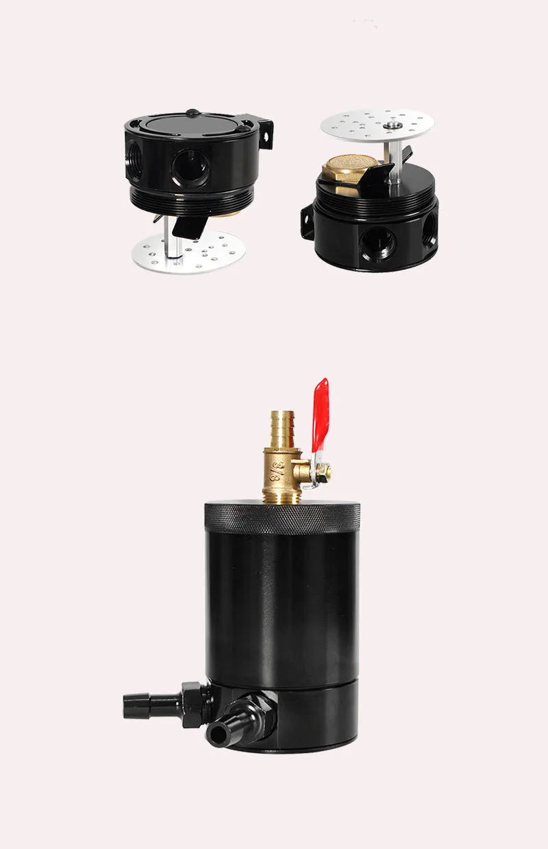 Aluminium automotive oil pot with two-hole breathable design in black finish