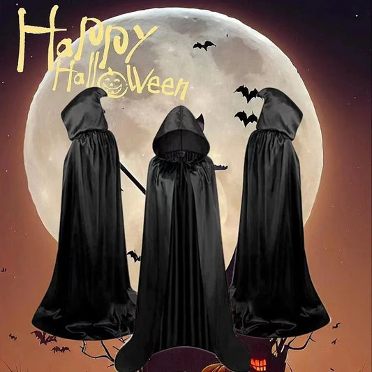 Premium hooded wizard cloaks in black, gold, and purple for enchanting Halloween costumes and dress-up