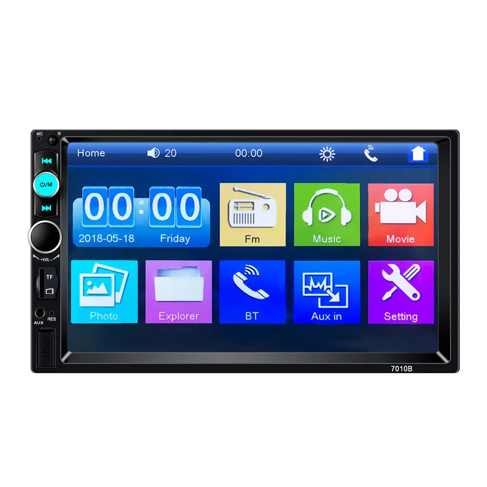 7-inch Bluetooth car player with LCD screen, 12V power, hardware plastic housing and reversing priority function