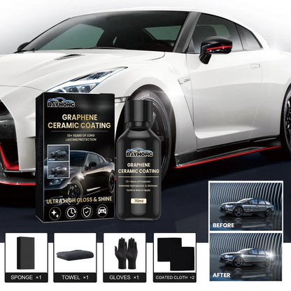 70ml automotive graphene ceramic coating kit with sponge applicator, microfiber cloths, gloves, and coating cloths