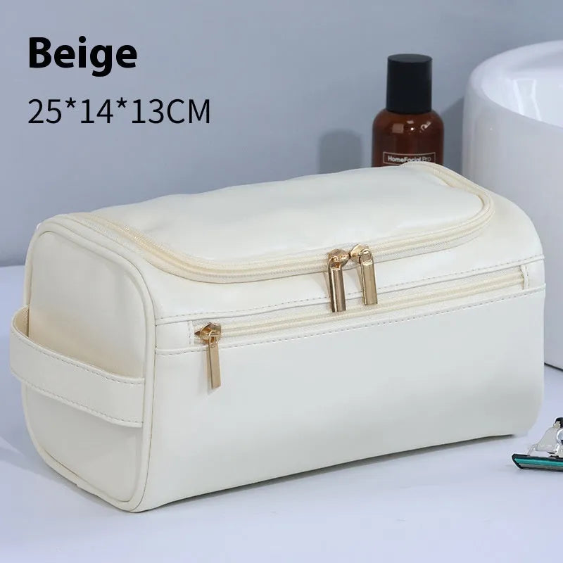 Large capacity waterproof cosmetic bag in PU leather or Oxford cloth with retro styling