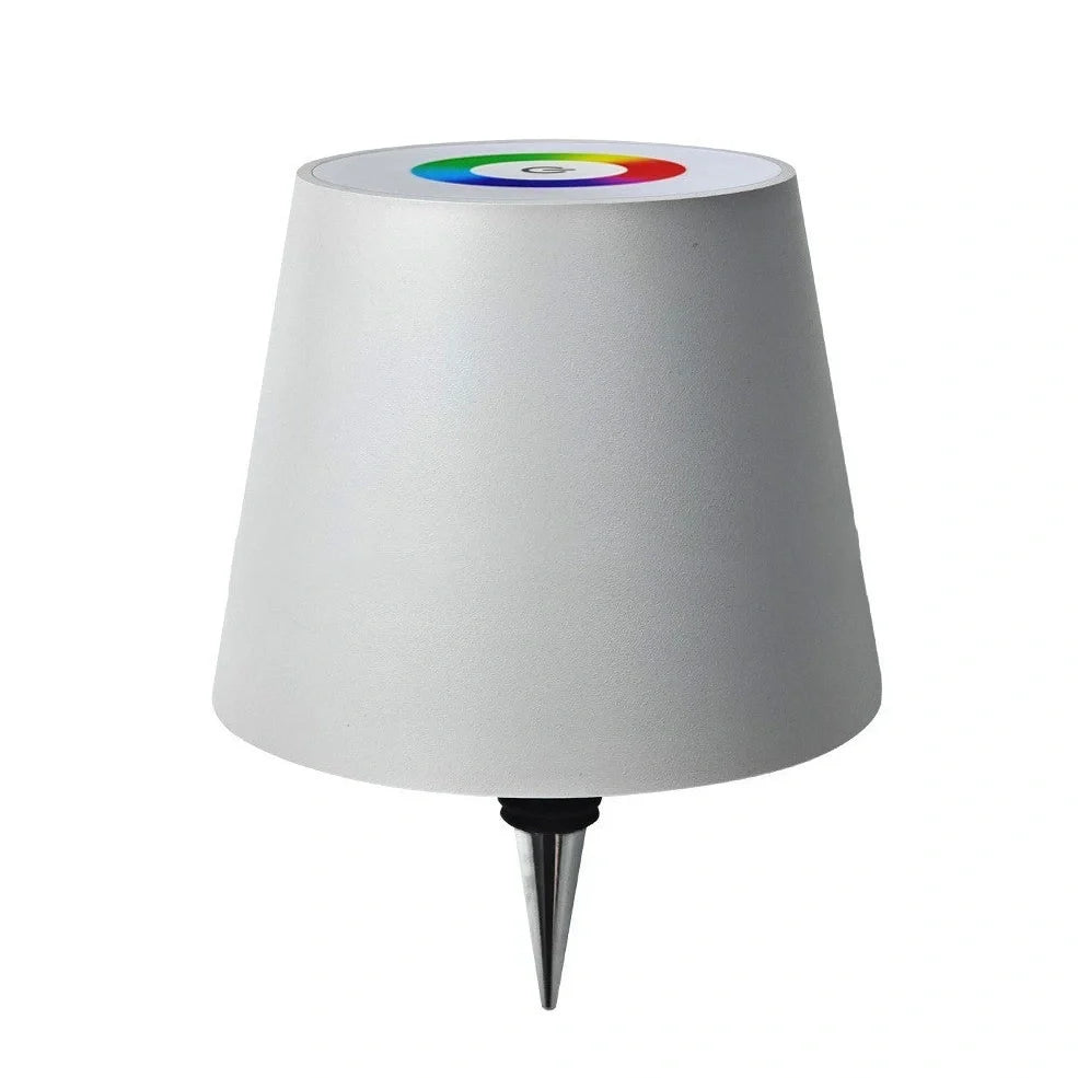 Wireless LED desk lamp in black tricolour finish, bottle-shaped with detachable base and touch control for 2000mAh powered lighting