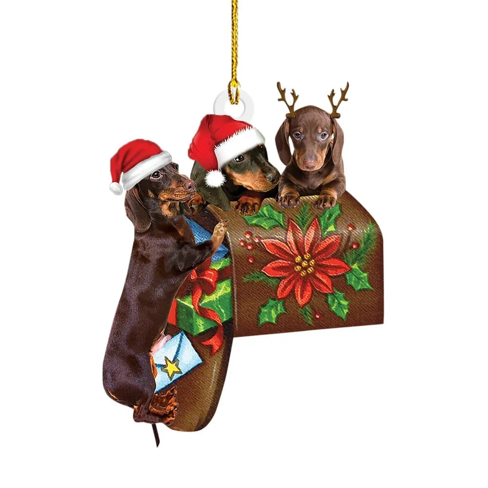 8cm acrylic Christmas sausage dog decoration in assorted colours for holiday displays