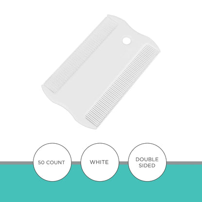 Double-sided plastic flea comb for pets showing dense teeth on one side and a fine-tooth grate on the other.