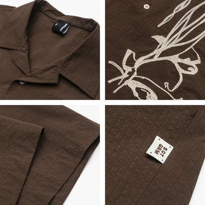 Brown coffee striped outdoor waterproof quick-drying Cuban collar short sleeve shirt