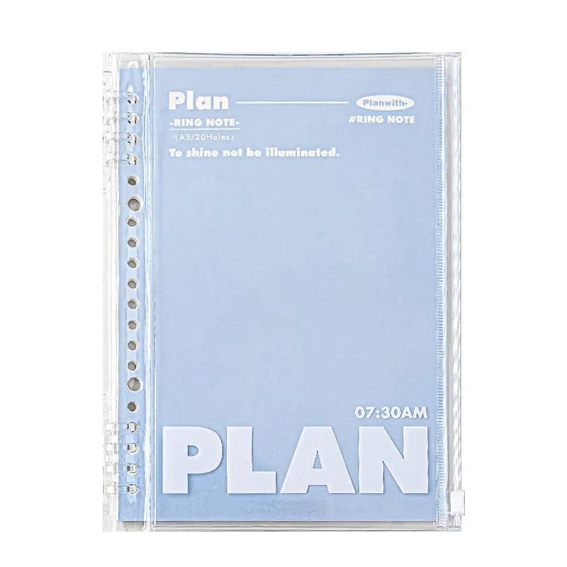 A5 PVC notebook holder in blue colour showing clear front panel with visible papers inside