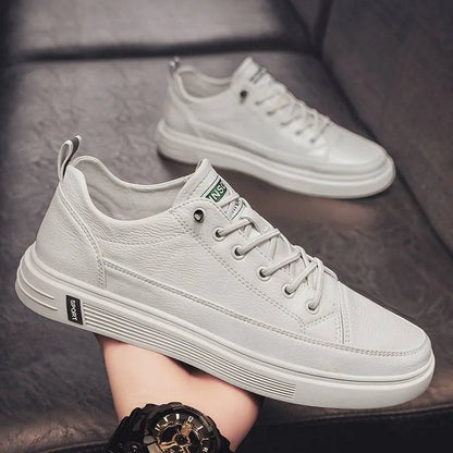 Men's white casual shoes with round toe and low heel for summer