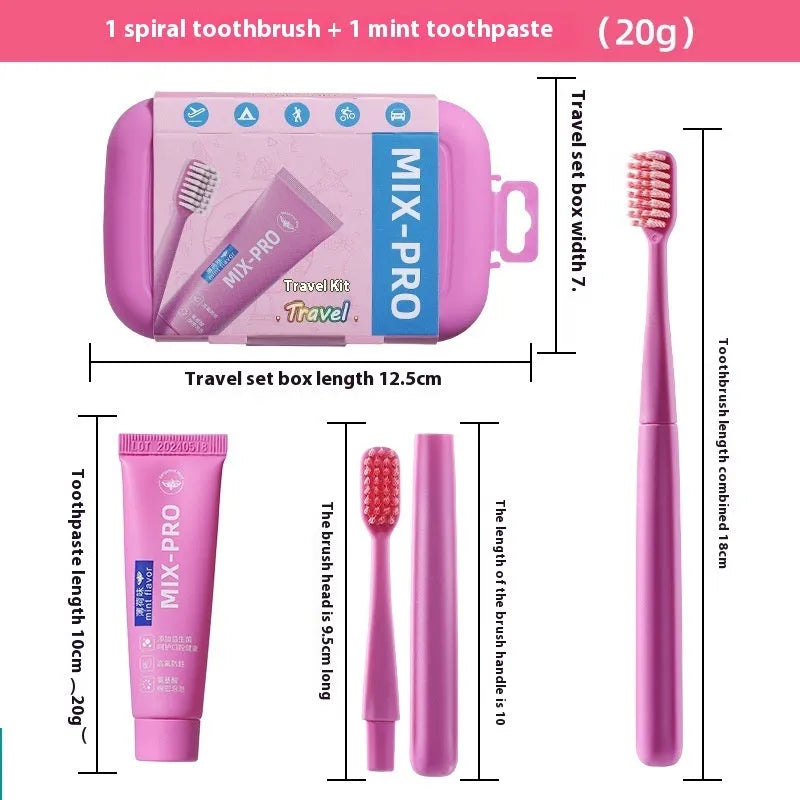 Blue travel toothbrush and toothpaste set for adults with compact design
