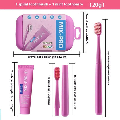 Blue travel toothbrush and toothpaste set for adults with compact design
