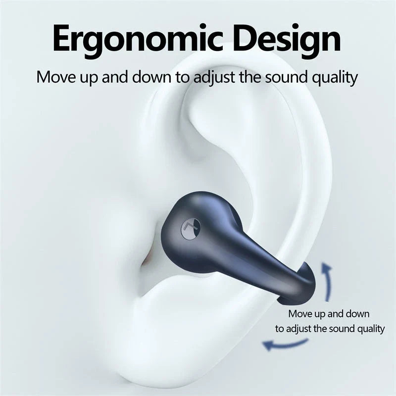 Bone conduction Bluetooth earphones with powerful bass, comfortable ear clip design, and long-lasting battery life