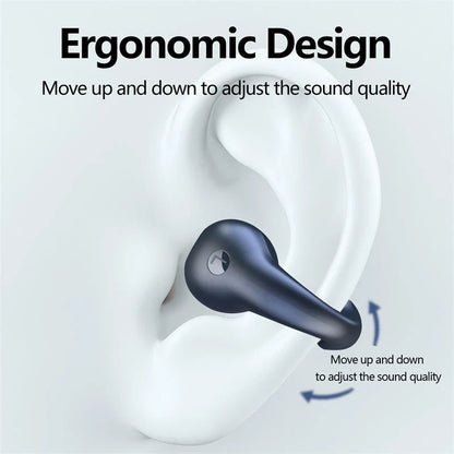Bone conduction Bluetooth earphones with powerful bass, comfortable ear clip design, and long-lasting battery life