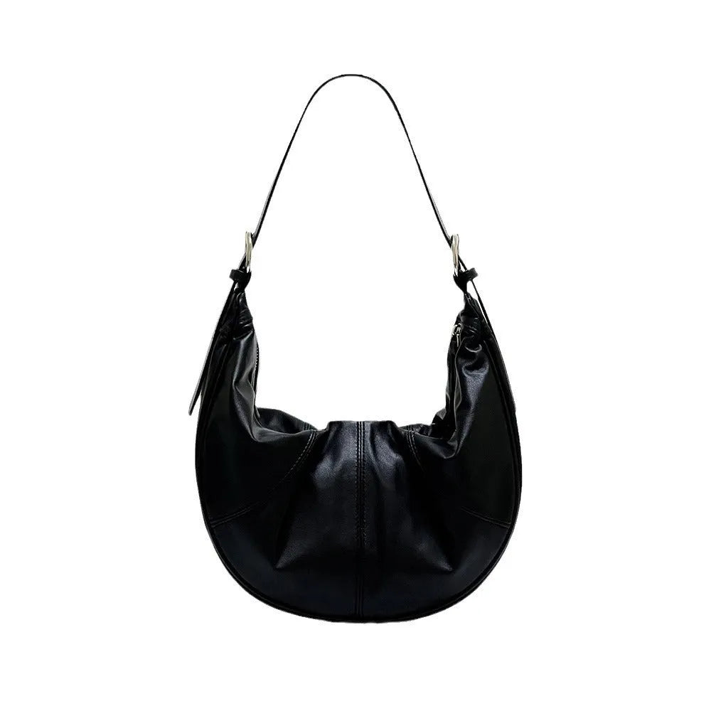 Women's genuine leather shoulder bag with dumpling shape and sandwich pocket in four colour options
