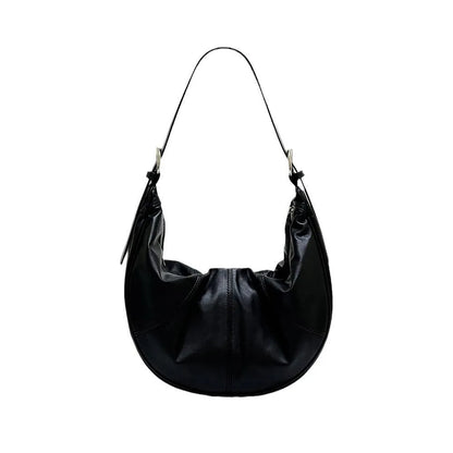 Women's genuine leather shoulder bag with dumpling shape and sandwich pocket in four colour options