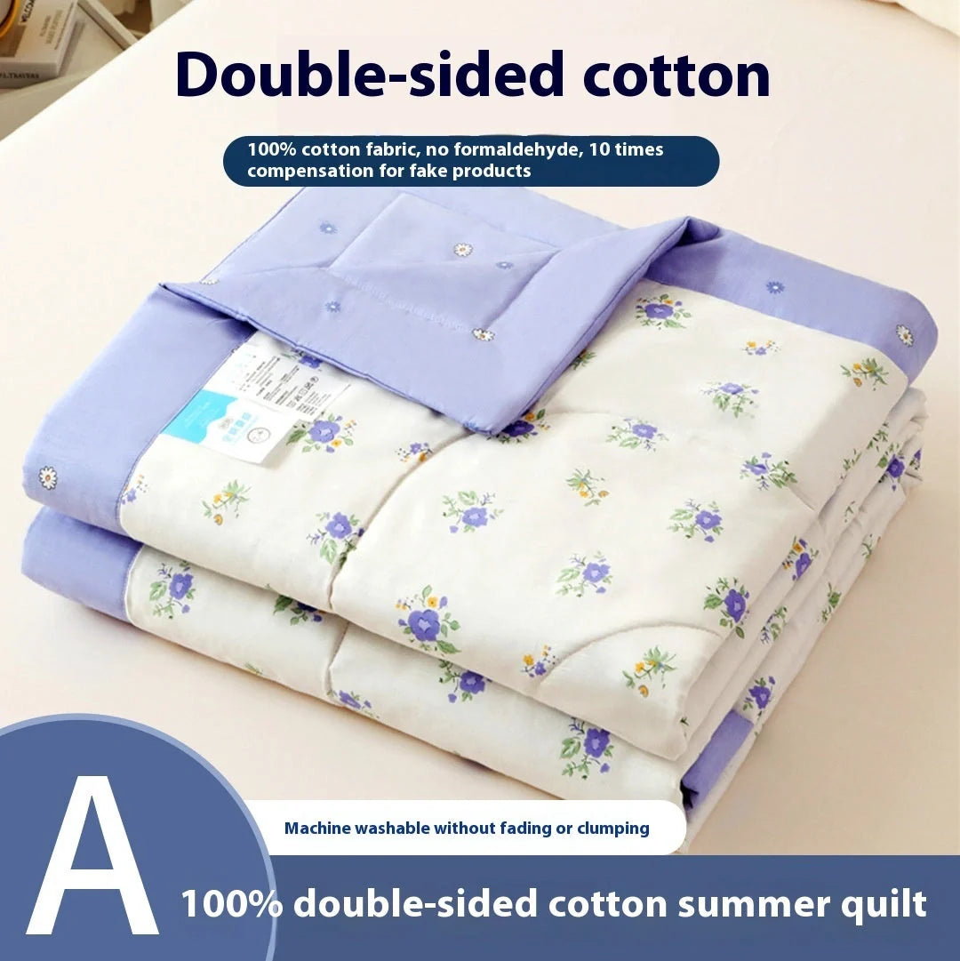 Double-sided cotton summer blanket with vibrant patterns