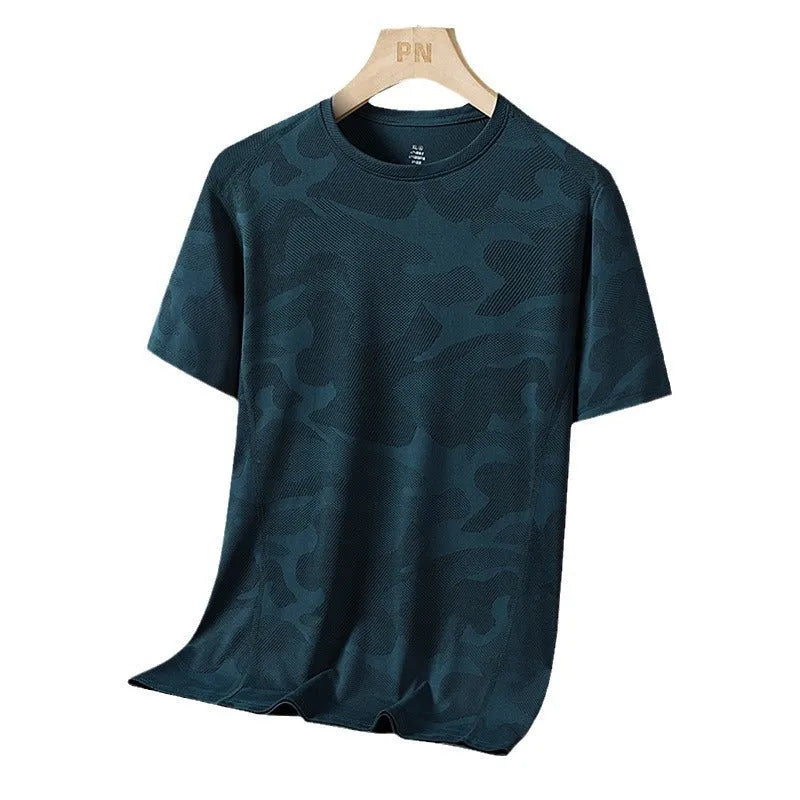 Men's camouflage pattern quick-dry summer top in nylon fabric with round neck and short sleeves