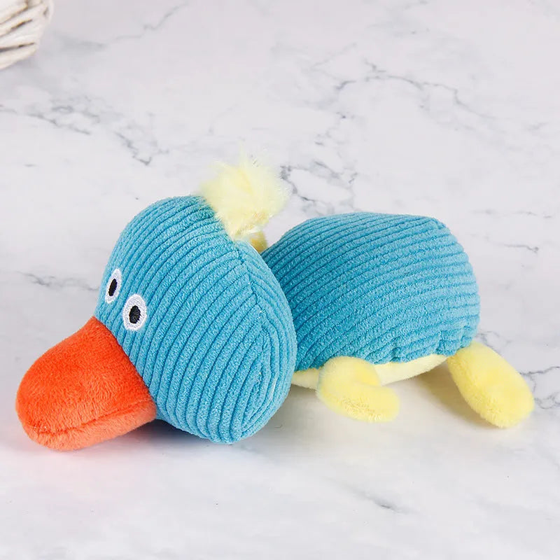 Corn velvet plush pet molar toy with squeaker in screaming cow or screaming duck design