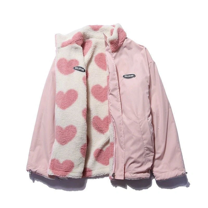 Love Lamb reversible fleece-lined cotton padded coat in black, pink, and sky blue colours