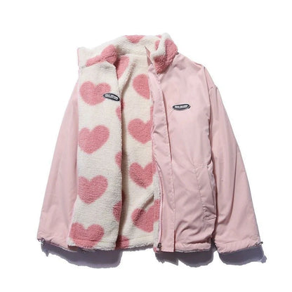 Love Lamb reversible fleece-lined cotton padded coat in black, pink, and sky blue colours