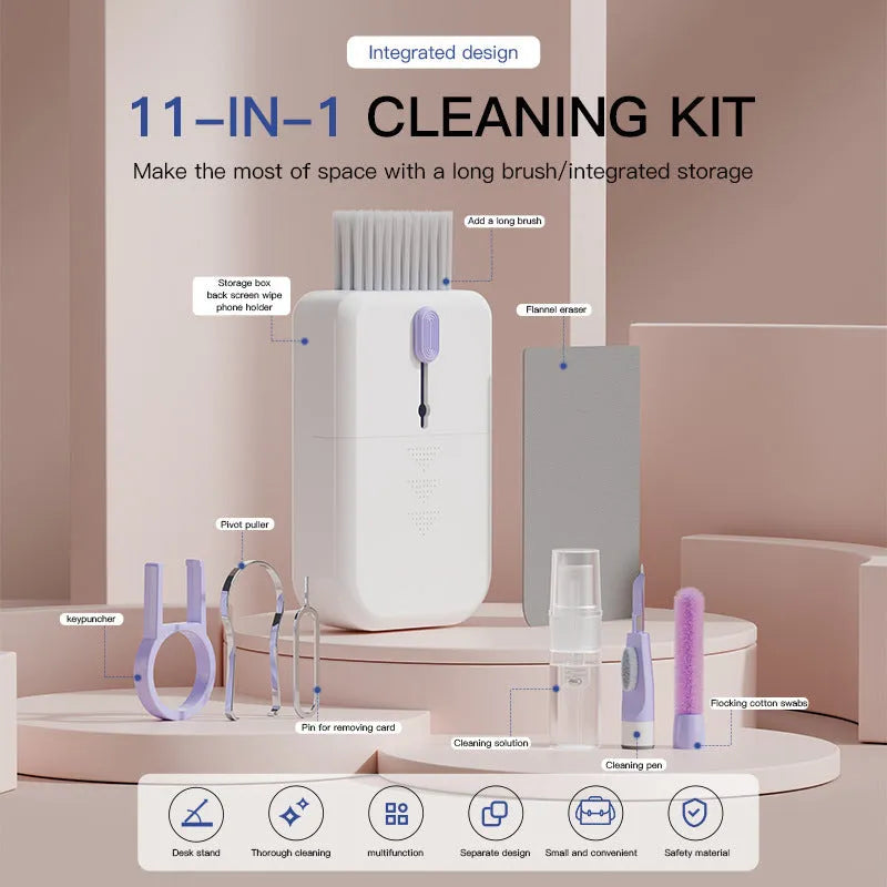 11 in 1 portable multifunctional electronic cleaning kit with storage box in blue colour