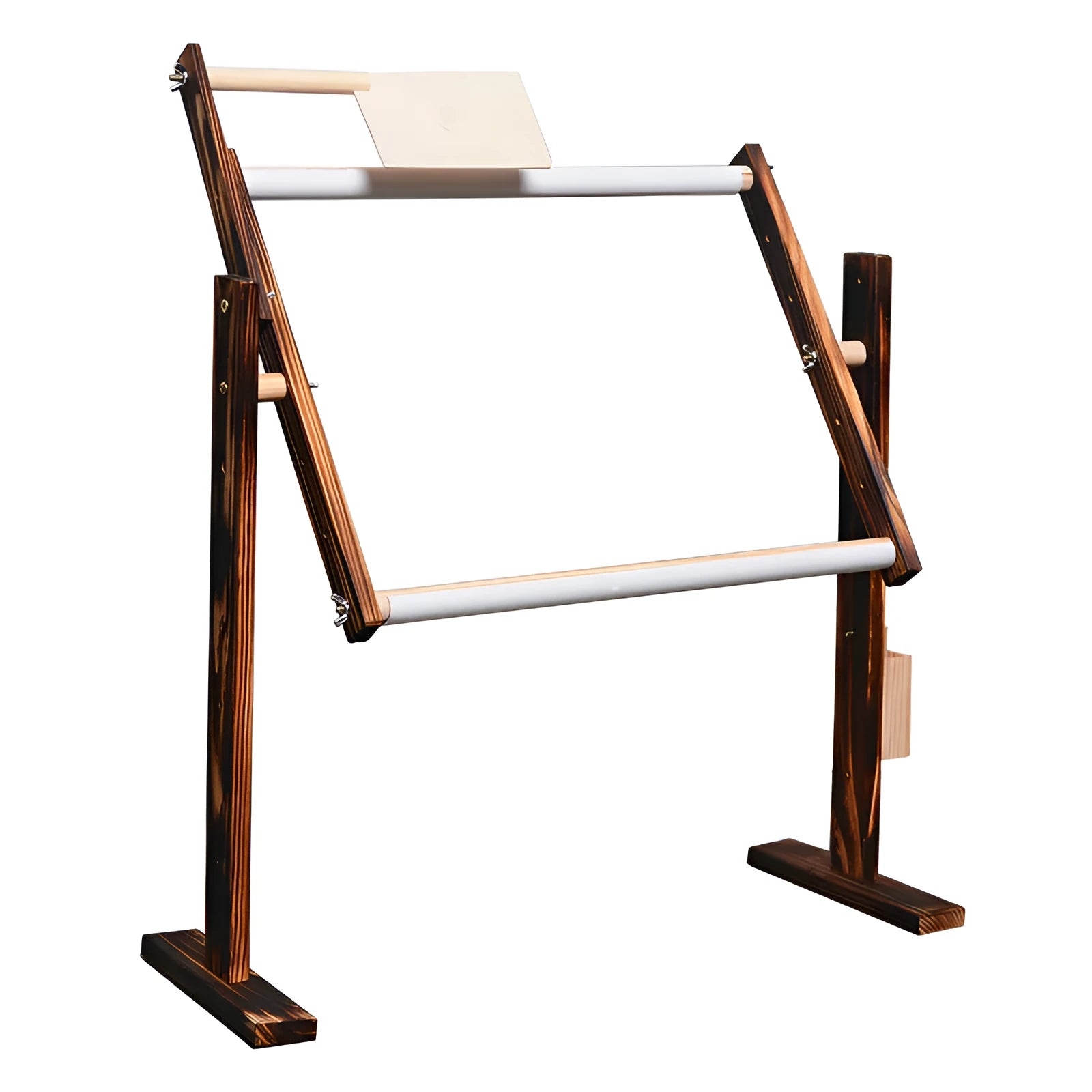 Vertical solid pine wood cross stitch frame with adjustable height on desktop