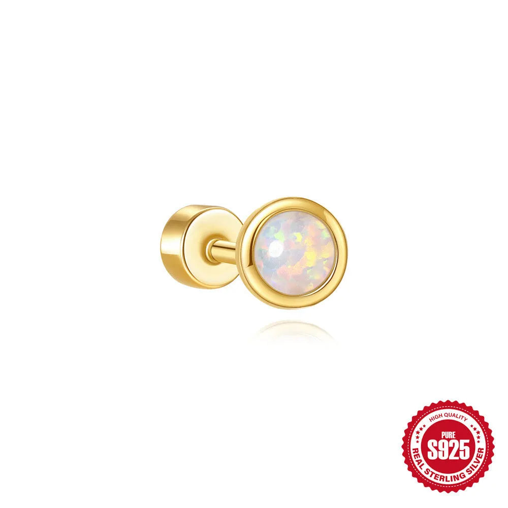 S925 sterling silver flat column thread ear bone stud in a gold plated finish.
