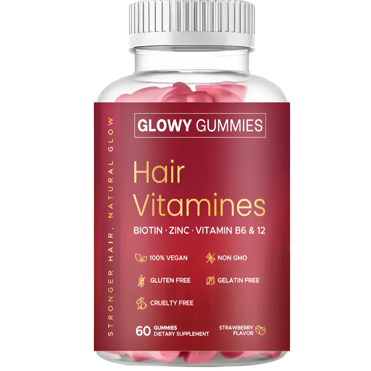 A bottle of halal-certified biotin gummy candies containing Vitamin D