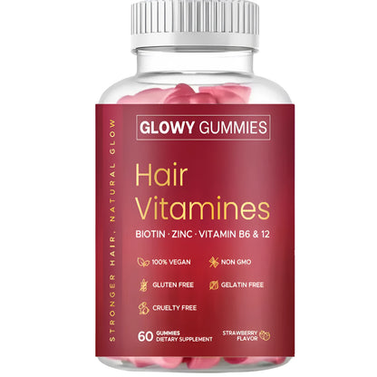 A bottle of halal-certified biotin gummy candies containing Vitamin D