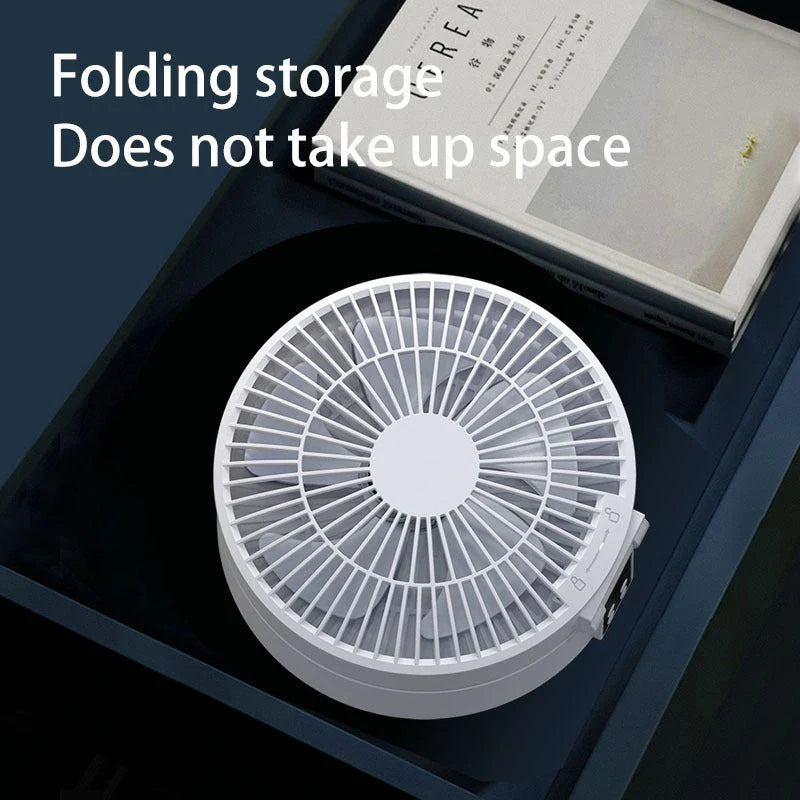 Rechargeable portable folding fan with USB charging, adjustable 3-speed airflow, and integrated night light for customized cooling and ambient lighting