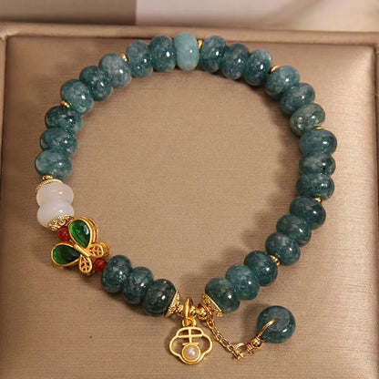 Women's blue water jade abacus bead crystal bracelet with alloy gemstone settings
