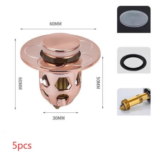Copper core bouncing washbasin drain plug with universal 1.1-1.5 inch head in metallic finish