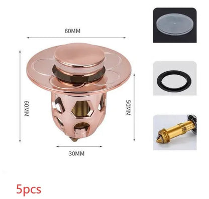 Copper core bouncing washbasin drain plug with universal 1.1-1.5 inch head in metallic finish