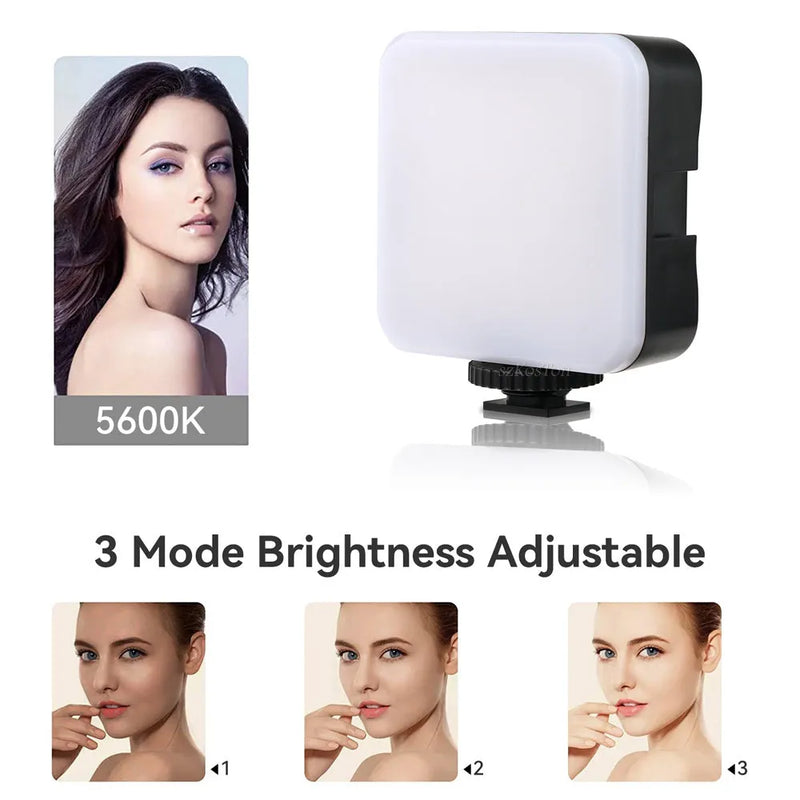 LED Mini Square Outdoor Pocket Light Tripod flash unit with universal mount, rotatable head, GN10m output for 20-200mm focal length, powered by 3 AA batteries, available in sets with accessories including double light rabbit cage and octopus stand.