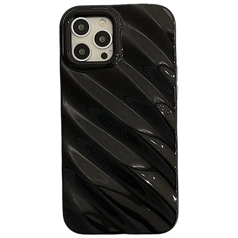 Simple pleated silicone iPhone case with electroplated laser detailing in black colour
