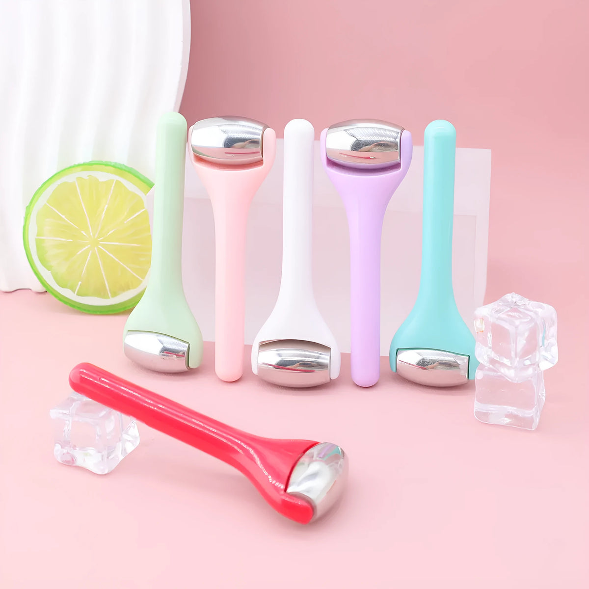 Ice roller eye cream stick cold compress instrument with stainless steel or silicone head on 8cm stick