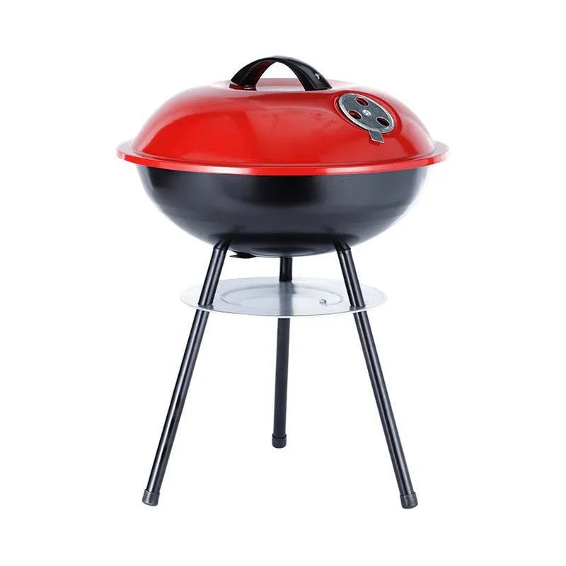 Portable barbecue oven with 14-inch circular cooking surface and iron construction
