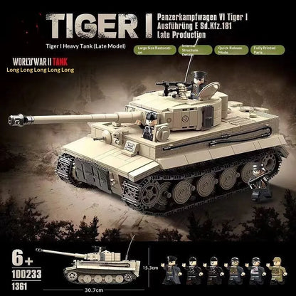 German Tiger I Heavy Tank building blocks set with 1,361 small plastic and rubber particles for ages 7-14