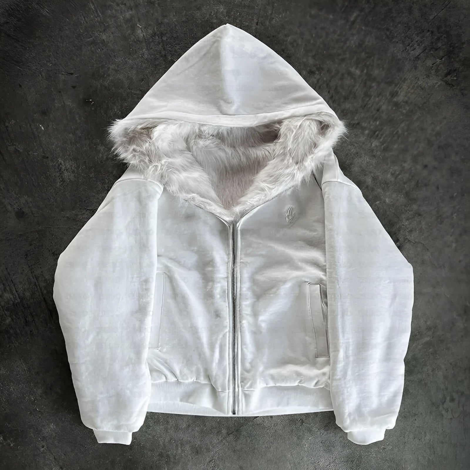 Casual baggy polyester coat in black or white with long sleeves