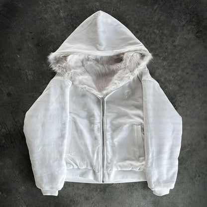 Casual baggy polyester coat in black or white with long sleeves