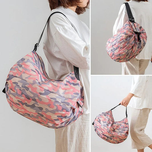Foldable tote bag made of durable 210D Oxford cloth, featuring various stylish color patterns for versatile use