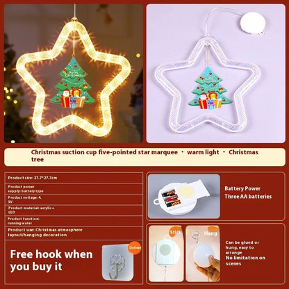 Festive LED Christmas star pendant light with five-point design, perfect for holiday decorations on windows, doors, and more